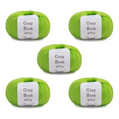 Laughing Hens Cozy Sock 4 Ply - Pack of 5 x 100g balls										 - 002 Zest Green