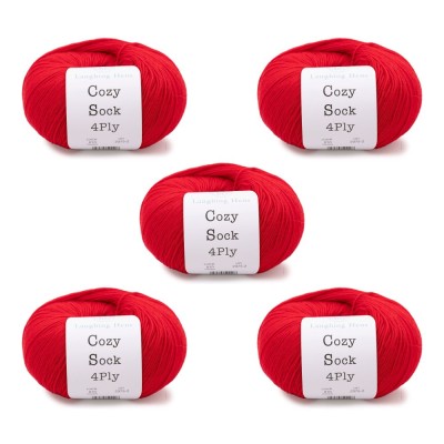 Laughing Hens Cozy Sock 4 Ply Pack of 5 x 100g										 - 010 Crimson