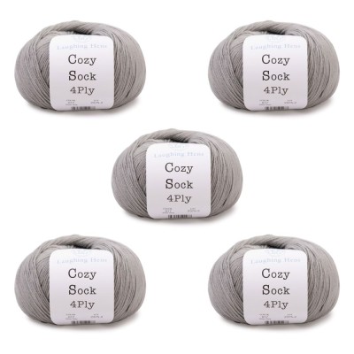 Laughing Hens Cozy Sock 4 Ply - Pack of 5 x 100g balls										 - 017 Silver Grey
