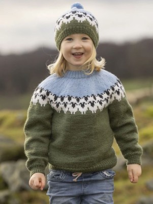Viking Garn 2309-2 Children's Flokken Sweater - Dark Green										