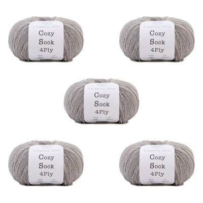Laughing Hens Cozy Sock 4 Ply - Pack of 5 x 100g balls										 - 050 Mottled Grey