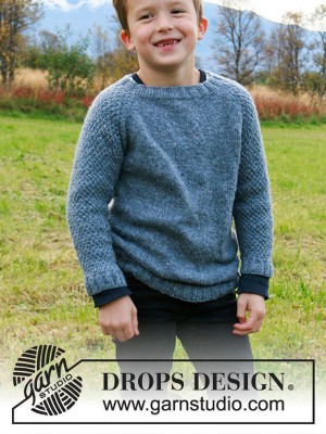 DROPS Blue August Pullover für Kinder - Deutschsprachige Anleitung										