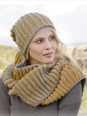 DROPS Nina Brioche-Stich Mütze und Loopschal - Deutschsprachige Anleitung										