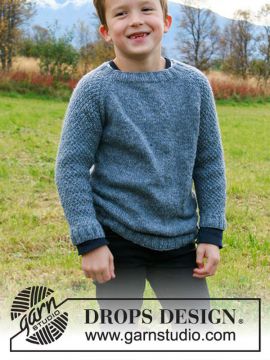 DROPS Blue August Pullover für Kinder - Deutschsprachige Anleitung