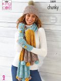 King Cole 5889 Chunky Easy Lace Wrap, Scarf, Hand Warmers and Hat